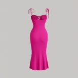 Bodycon Mermaid Maxi Dress Adjustable Drawstring Spaghetti Straps Elegant Fit Perfect for Vacati