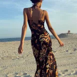 Vintage Floral Maxi Dress Sleeveless Flowy Sexy Neckline Summer Beach Vacation Wear Wholesale Av