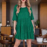 Fashionable Short Sleeve A Line Dress Round Neck Loose Fit Sequin Detail Evening Party Wear Whol