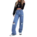 High Waisted Wide Leg Distressed Denim Jeans Trendy Loose Fit Casual Style Perfect for Everyday