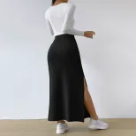 High Waisted A Line Skirt Fashionable Minimalist Ribbed Texture Spring Summer Casual Wear Wholes