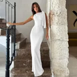 Sleeveless Bodycon Dress Solid Color Comfortable Fit Sexy Asymmetrical Shoulder Spring Summer Ca