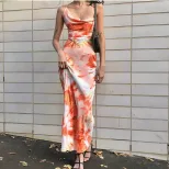 Tie Dye Print Maxi Dress Sexy Cross Back Design Summer Casual Wear Wholesale Available bulk orde