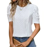 Summer Womens White Textured Top Puff Sleeve Casual Style Perfect for Everyday Wear Wholesale Av