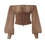 Off Shoulder Vintage Mesh Long Sleeve Top and Bodycon Mini Skirt Set Sexy Elegant Autumn Wholesa