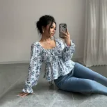 Floral Print Puff Sleeve T Shirt Fresh and Sweet Design Spring Summer Casual Wear Wholesale Avai