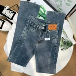 速卖通开叉牛仔裤女2023新款春秋高腰学生显瘦阔腿喇叭拖地长裤潮