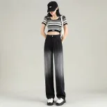 跨境大码阔腿牛仔裤女2023春季新款韩版高腰显瘦垂感直筒拖地长裤