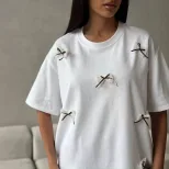 Womens Short Sleeve T Shirt Sweet Bow Design Loose Fit Round Neck Cotton Fabric Spring Summer Ca