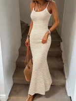 Knitted Striped Mermaid Dress Sleeveless Bodycon Fit Textured Fabric Vacation Style Perfect for