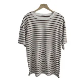 Striped Split Hem T Shirt for Women Loose Fit Short Sleeve Summer Style Casual Wear Wholesale Av