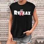 Womens Black Printed Short Sleeve T Shirt Summer Casual Style Trendy European and American Fashi