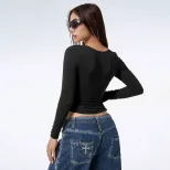 Slim Fit V Neck T Shirt Sexy Short Sleeve Trendy Design Spring Summer Style Wholesale Womens Fas