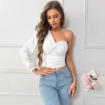 Unique Design Womens T Shirt Asymmetrical Cut Long Sleeve Casual Style Spring Summer Collection