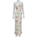 Vintage Floral Print V Neck Maxi Dress Elegant Fit Sleeveless Summer Style Perfect for Beach Vac