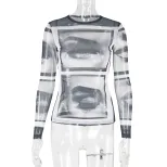 Womens Striped Printed T Shirt Loose Fit Long Sleeve Comfortable Fabric Casual Streetwear Top Wh