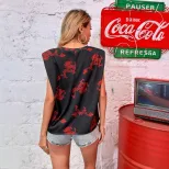 Womens Printed Short Sleeve T Shirt Round Neck Fashionable Design Casual Style Spring Summer Col