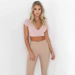 V Neck Tie Back Crop Top Womens Fashion Backless Design Short Length Casual Wear Wholesale Avail