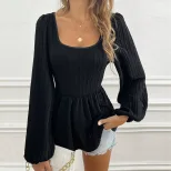Womens Long Sleeve Top Sexy Square Neck Fitted Waist Textured Knit Casual or Evening Wear Wholes