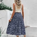 Summer Floral Midi Skirt Casual Fresh Style Blue Color Perfect for Vacation Wear Wholesale Avail