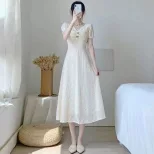 Womens Summer Dress Lightweight V Neck A Line Waist Tie Elegant Apricot Color bulk order