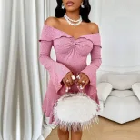 Off Shoulder Short Party Dress Bell Sleeves Sexy Fit Spring Summer Style Wholesale Available