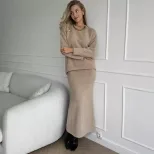 Elegant Soft Thick Round Neck Sweater and Mermaid Skirt Set Womens OL Style Autumn Winter Fashio