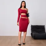 Wine Red One Shoulder Midi Dress Elegant Design Spring Summer Collection Perfect for Parties Who