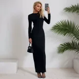 Black Cross Back Bodycon Dress Spring Fall Style Metal Buckle Detail Sexy Fit Perfect for Evenin