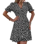 Floral Ruffle Hem Dress for Women Vintage Style Summer Casual Wear Available in Black Wholesale with Low MOQ