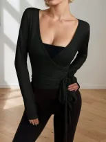 V Neck Long Sleeve Yoga Top Slim Fit Solid Color Sexy Design Spring Summer Collection Wholesale