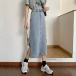 2022春夏新款复古港味中长款高腰裙子显瘦开叉包臀牛仔半身裙女装
