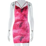 Fashionable Womens Sleeveless Cross Back Bodycon Dress Elegant Print Sexy Neckline Chic Style Pe