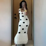 Sleeveless Polka Dot Print Dress Fashionable Sexy Slim Fit Hollow Out Design Perfect for Summer