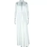 Fashionable Womens Solid Color Sexy Halter Bodycon Dress Backless V Neck Split Hem Evening Wear