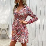 Floral Print One Piece Dress Elegant Design European and American Style Comfortable Fabric Perfe