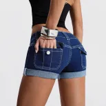 Low Waist Stretch Denim Shorts for Women Casual Style with Pockets Versatile Everyday Wear Whole