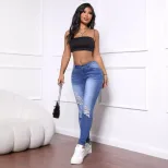 Skinny Jeans High Elasticity Distressed Design Versatile Fit Womens Casual Wear Wholesale Availa