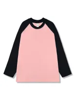 Womens Color Block Long Sleeve T Shirt Casual Loose Fit Round Neck Cotton Fabric Spring and Autu