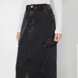 Vintage Loose Fit Denim Skirt Versatile Style Casual Wear European and American Fashion Wholesal