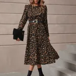 Leopard Print Dress Fashionable Floral Design Round Neck Short Sleeve Perfect for Summer Events