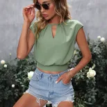 Casual Hollow Back Bow Tie Top Womens Spring Summer Collection Round Neck Lightweight Fabric Sty