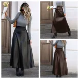 A Line PU Leather Midi Skirt Flattering Fit Flared Hem Plus Size Casual or Evening Wear Wholesal