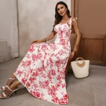 French Vacation Style Maxi Dress Vintage Floral Print Sleeveless Flowy Design Perfect for Summer