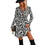 Color Block Leopard Print Dress Elegant Design Long Sleeve Fall Winter Fashion Wholesale Availab