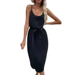 Summer Womens Solid Color Bodycon Dress with Slit Sleeveless Stylish Comfortable Perfect for Par