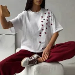 Womens Casual 3D Heart Print T Shirt Short Sleeve Round Neck Stylish Design Spring Summer Fashio