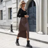 High Waisted PU Pencil Skirt Slim Fit Split Design Elegant Style Perfect for Casual or Formal Oc