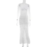 Lace Backless Maxi Dress Solid Color Sexy Spaghetti Straps High Slit Elegant Gown Perfect for Ev