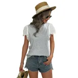 Loose Fit Round Neck Short Sleeve Top Stylish Color Block Design Casual Wear for Women Wholesale